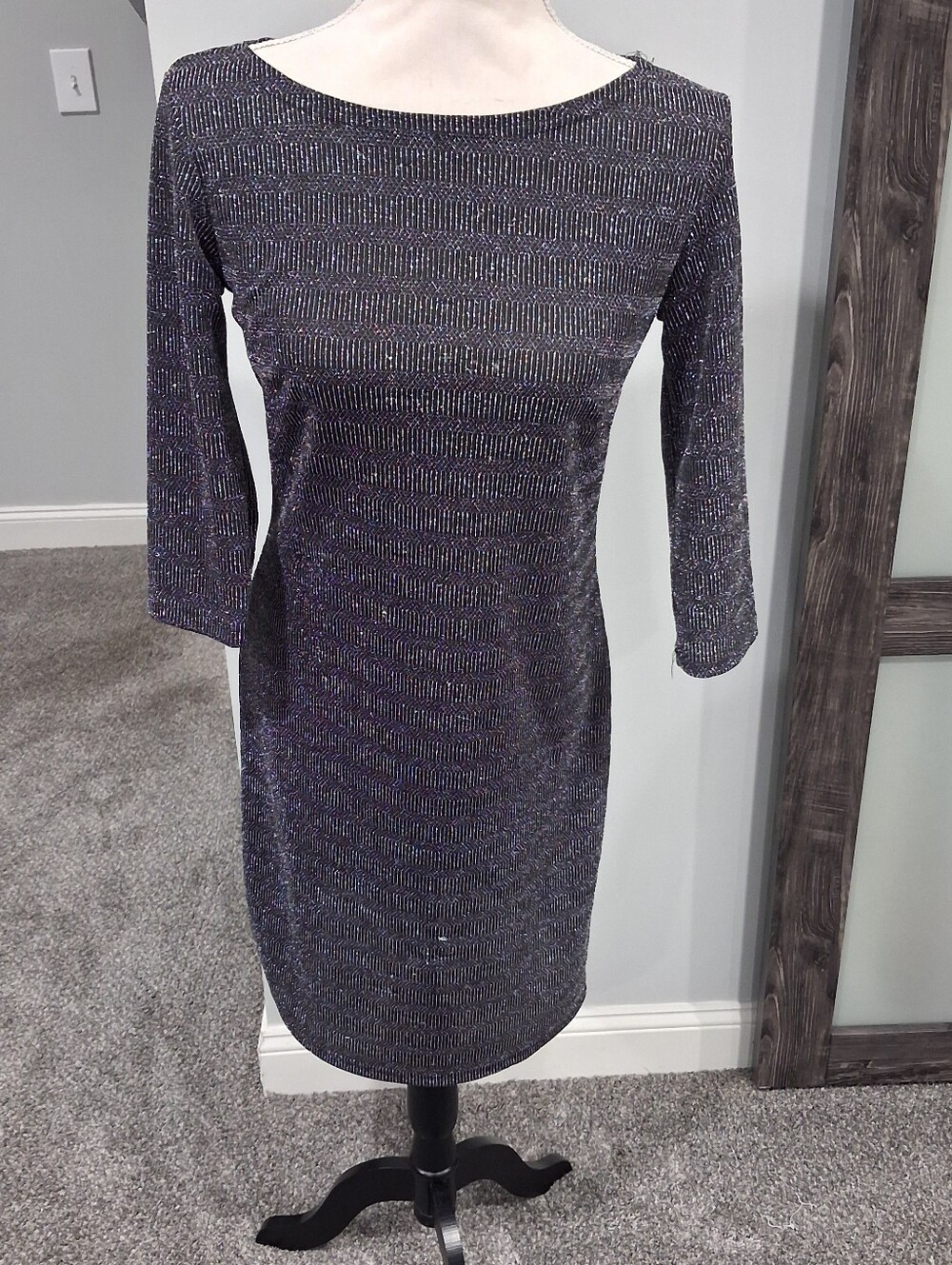 Grey Wolf Black And Silver Metallic Long Sleeve Midi Dress Size Small